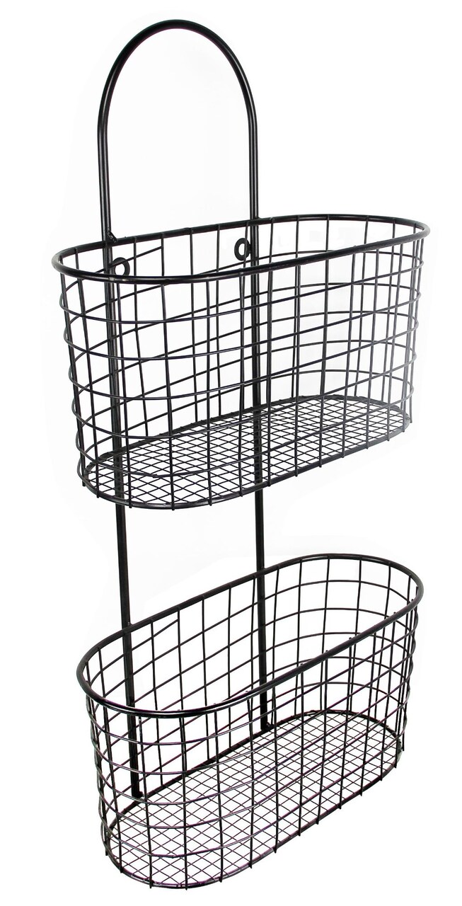 Contemporary Home Living 27.5" Black Handmade Wall Hanging Vertical Basket